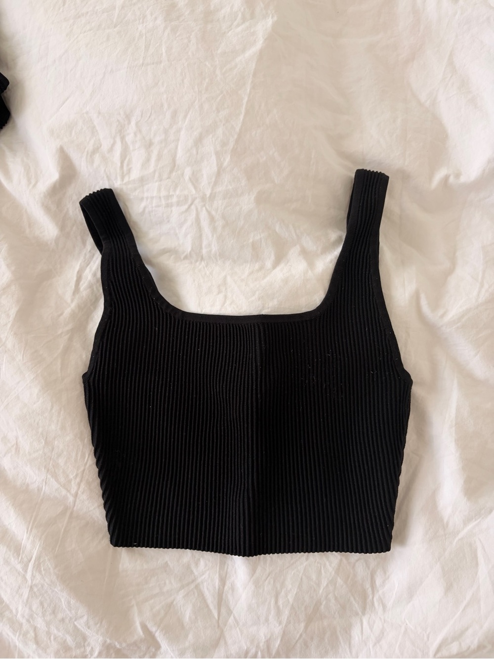 Aritzia Black Ribbed Square-Neck Crop Tank Top